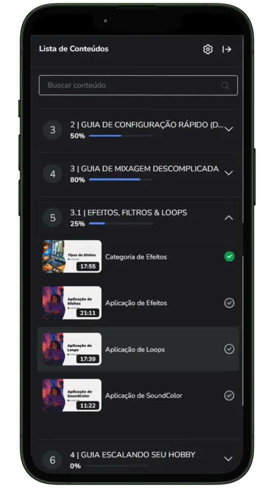 Área de membros do Starter Pack no celular